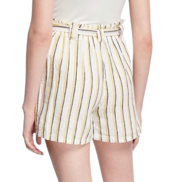 Max Studio Stripe Linen Paper Bag Hi Waist Shorts - Picture 2 of 12